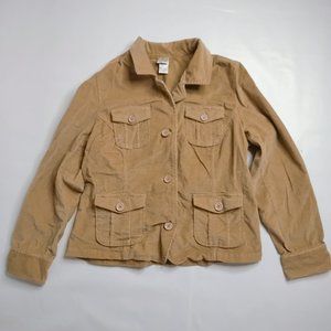 Women's Stretchy Tan Corduroy Multi-Pocket Jacket Size Large
